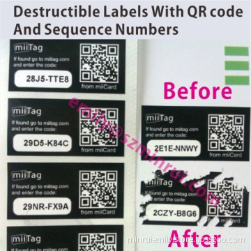 Custom Self Destructive Labels With Qr Code And Unique Numbers,warranty Eggshell Stickers With Random Numbers 
